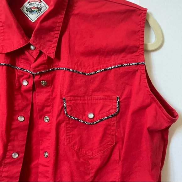 Vintage Cumberland Outfitters Red Western Coastal Cowgirl Snap Button Sleeve Top - Picture 6 of 6